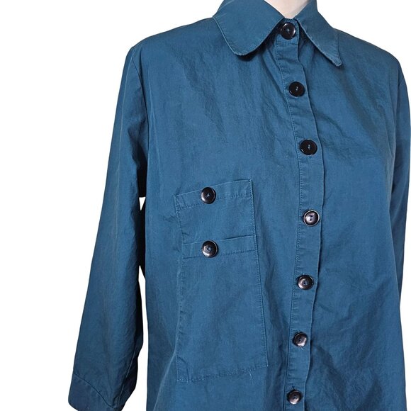 IC by Connie K Teal Button-Down Tunic Shirt Sz M Architectural Lagenlook Artsy - Picture 6 of 10